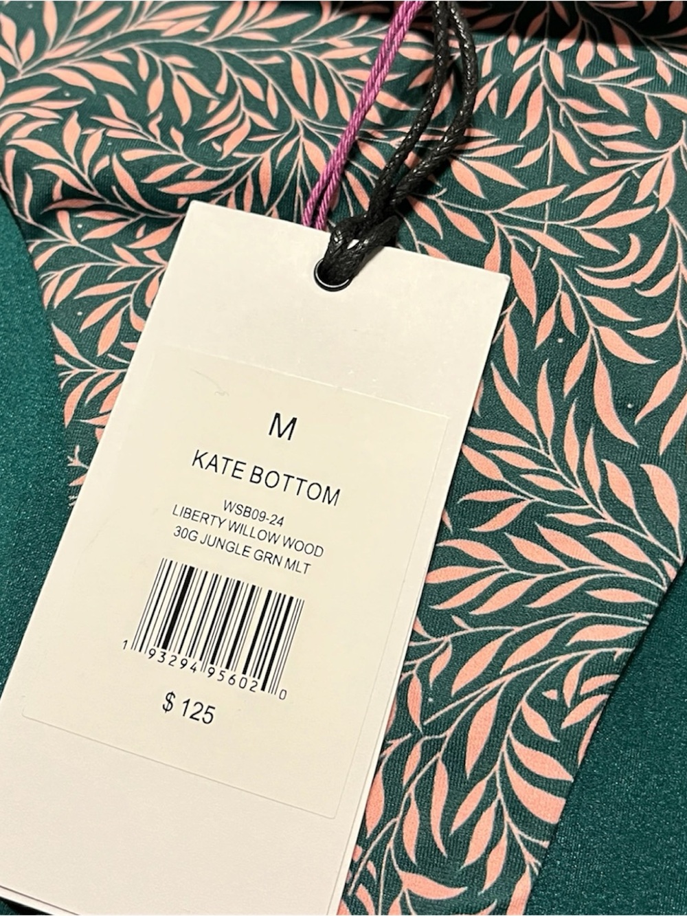 Onia Liberty Willow Wood Teal and Pink Leaf-Print Tie-Side Bikini Bottoms - Picture 4 of 5